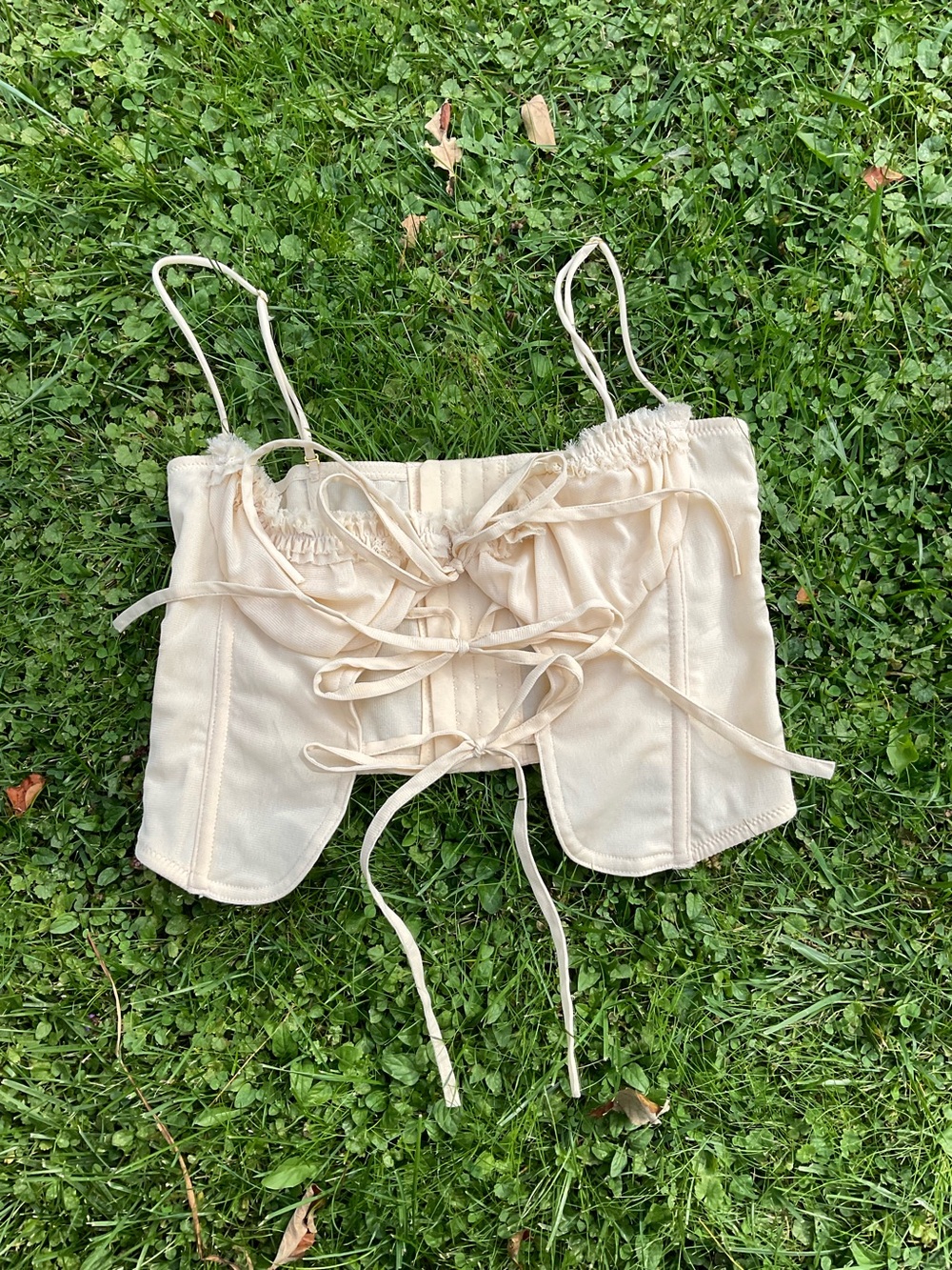 Urban Outfitters Cream Lace-Up Corset Bralette